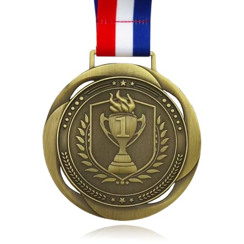 YUJUE First Place Medal, Large Medal - 3.34Inch Wide - GOlympic Style Winner Medals Gold & Stripes Neck Ribbon - Perfect for Any Competition, Coaches, Students, Athletes and Academics - Image 1