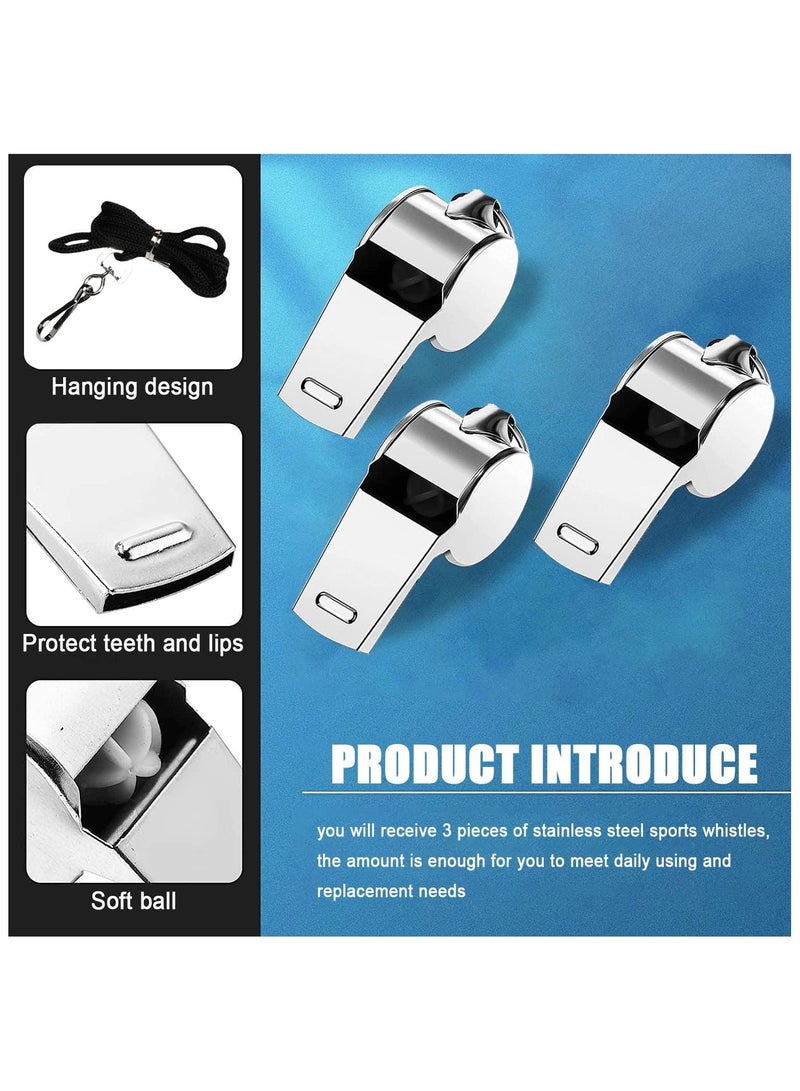 Cuken 3 PCS Whistle, Stainless Steel Sports Whistle with Lanyard for Coaches Referees Emergency Outdoor Sports (Silver) - Image 4