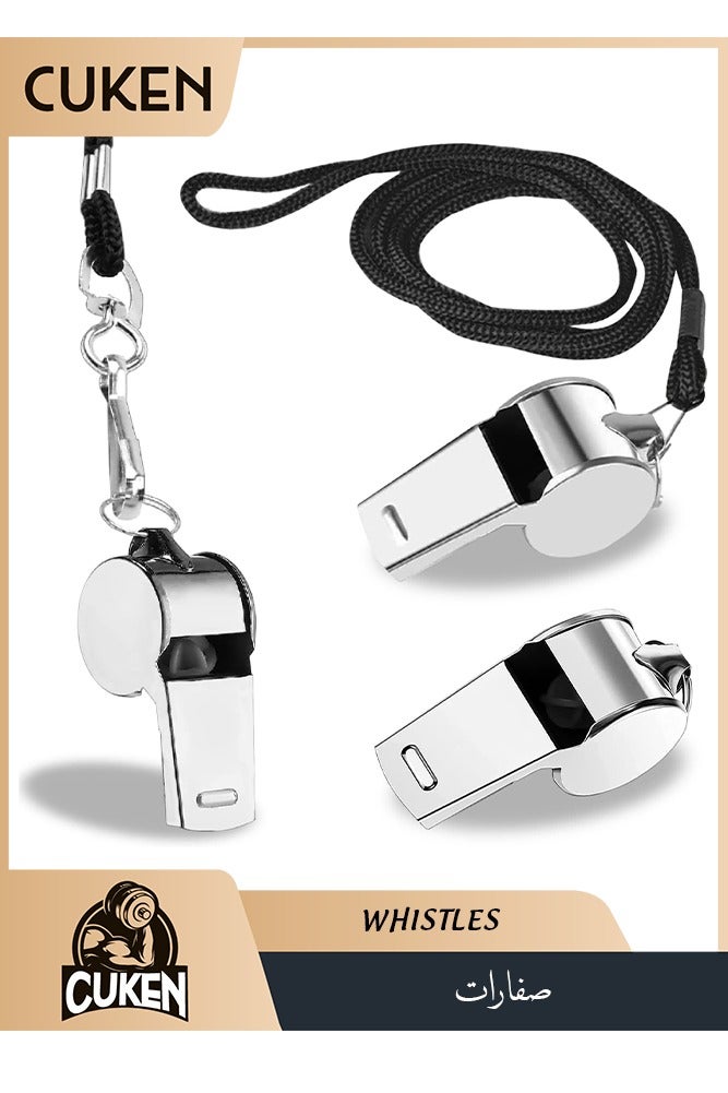 Cuken 3 PCS Whistle, Stainless Steel Sports Whistle with Lanyard for Coaches Referees Emergency Outdoor Sports (Silver) - Image 1