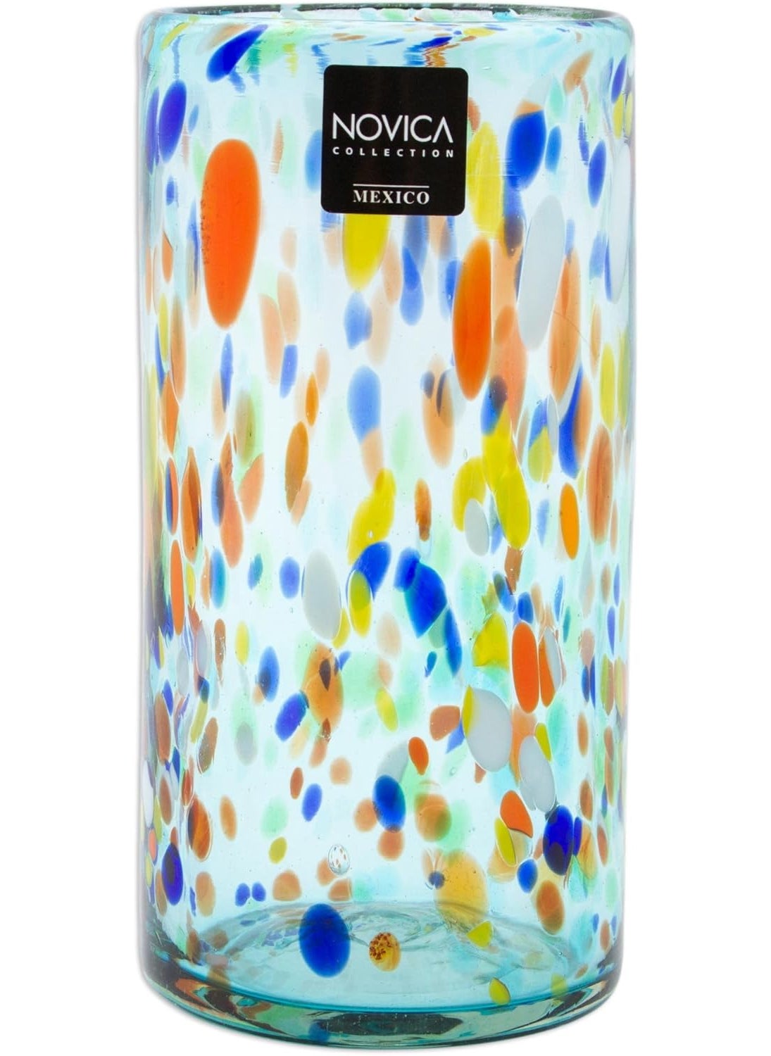 NOVICA NOVICA Light Blue Confetti EcoFriendly Hand Blown Glass Tumblers 16 Oz Sky Rainbow Raindrops Set Of 6  - Image 5