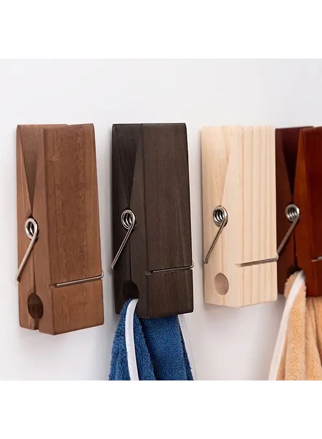 Dark Brown Farmhouse Style Recycled Wooden Towel Holder Wall Mounted Metal Hook Bathroom Decor - Image 2