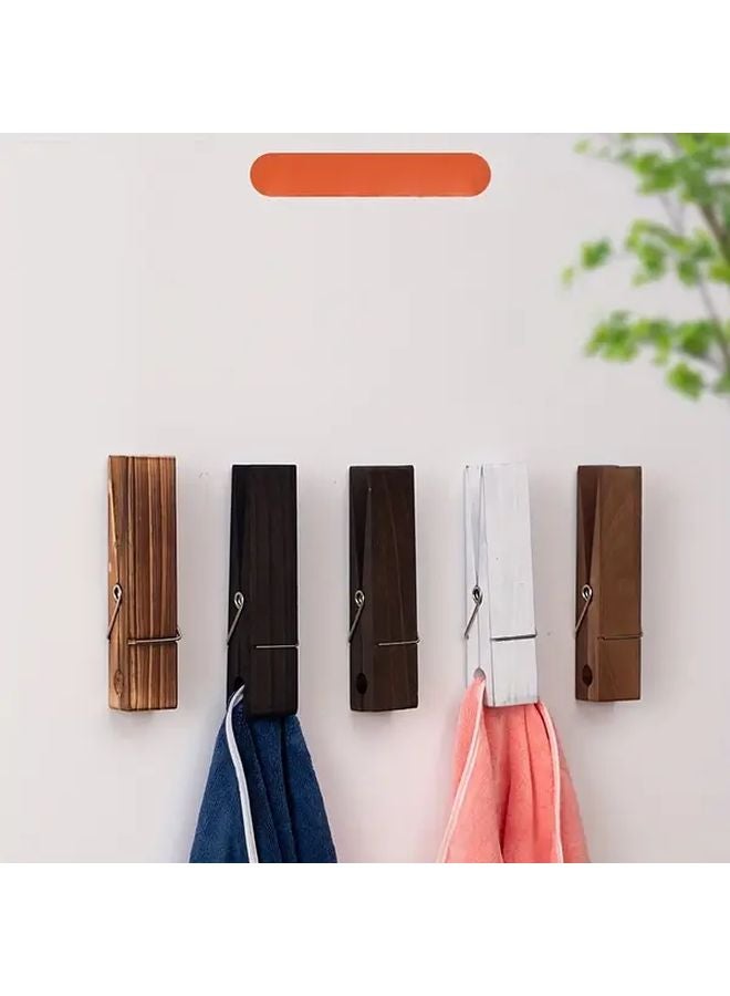 Dark Brown Farmhouse Style Recycled Wooden Towel Holder Wall Mounted Metal Hook Bathroom Decor - Image 3