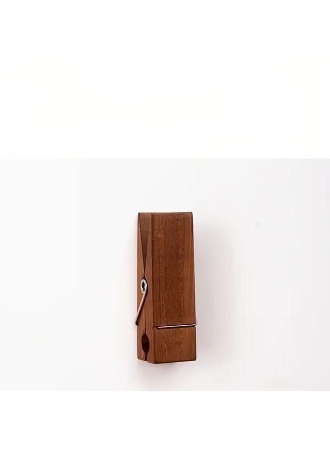 Dark Brown Farmhouse Style Recycled Wooden Towel Holder Wall Mounted Metal Hook Bathroom Decor - Image 1