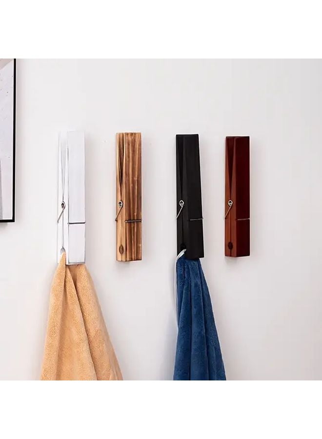 Dark Brown Farmhouse Style Recycled Wooden Towel Holder Wall Mounted Metal Hook Bathroom Decor - Image 5