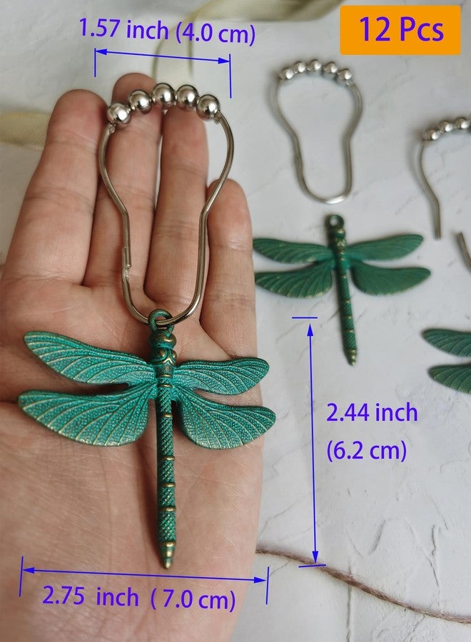 Aimoye Dragonfly Bathroom Shower Curtain Hooks - Rust Proof Brushed Nickel Rings with Dragonfly Pendant Accessories Set Decorate Bath Room with Natural, Forest, Garden, Country Theme, 12PCS (Green) - Image 3