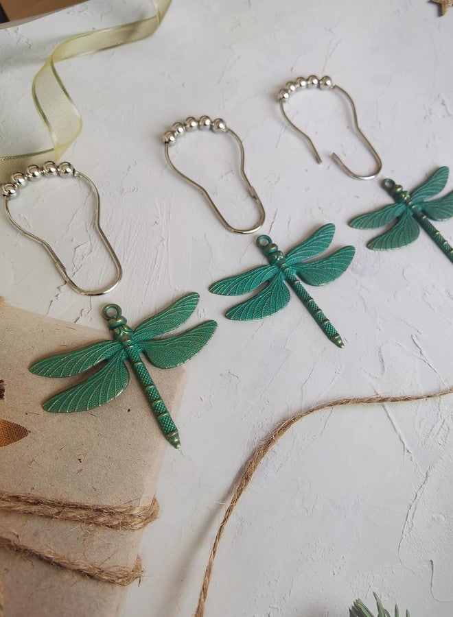 Aimoye Dragonfly Bathroom Shower Curtain Hooks - Rust Proof Brushed Nickel Rings with Dragonfly Pendant Accessories Set Decorate Bath Room with Natural, Forest, Garden, Country Theme, 12PCS (Green) - Image 5