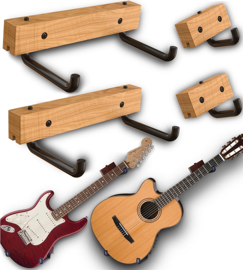 RawRock Horizontal Guitar Hanger Tilt and Display Your Guitar, Ukulele, Bass, Electric Guitar, Banjo at a Slanted Angle Sideways - Hang for easy access (Clear Finish) - Image 1