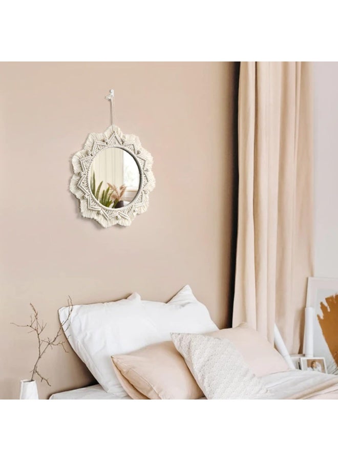 Macrame Wall Mirror with Fringe, Boho Round Decorative Hanging Mirror, 15 Inch, Cotton Rope Handmade - Image 5