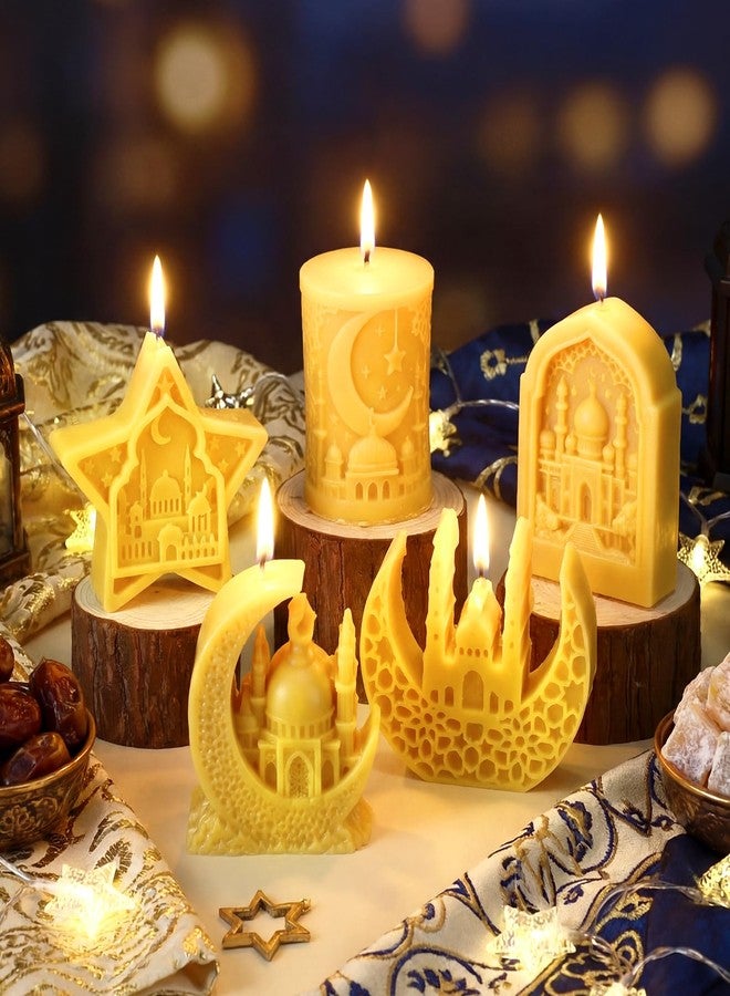Conelist 5 Pcs Eid Mubarak Scented Soy Candle Golden Ramadan Islamic Muslim Home Decor Eid Church-Shaped Candles Gift for Islamic Festival Wedding Party Favor Home Decor - Image 1