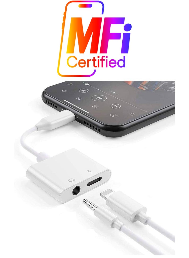 esbeecables Headphones Adapter, Apple MFi Certified 2 in 1 Lightning to 3.5 mm Headphone Jack Adapter Dual Ports Dongle Charger Jack & AUX Audio 3.5mm Earphone Accessory for iPhone 12/11/X/XS/XR/8/7/SE - Image 1