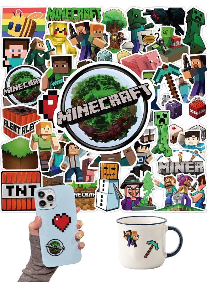 MINECRAFT 50 Pieces Minecraft Stickers Decals Set for Kids Adults, Waterproof Pixel Miner Crafting Gaming Stickers for Kid Game Reward,Water Bottles, Laptop Decor,Video Game Themed Party Favor Supplies - Image 1