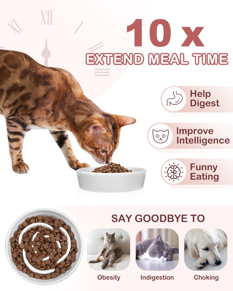 TRUVIC Ceramic Slow Feeder Dog Bowls Small Breed, 0.6 Cup Slow Feeder Cat Bowls for Fast Eaters, Ceramic Dog Food Dish no Black Chin, Puzzle Bowl for Small Dogs and Cats, White - Image 3