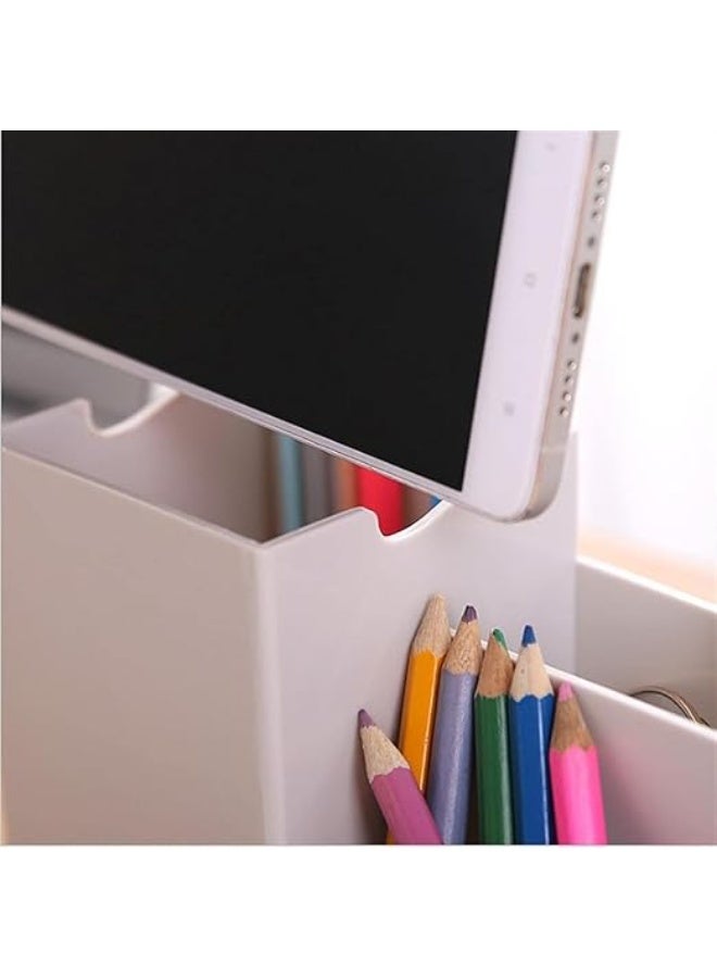 Spaceshoop Pencil Holder, Plastic 3 Slots Square Pen Cup Makeup Brush Desktop Organizer for Office Home (Green)  - Image 5