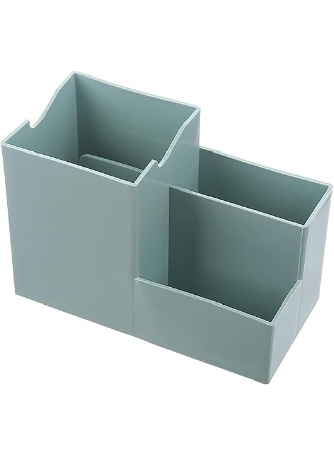 Spaceshoop Pencil Holder, Plastic 3 Slots Square Pen Cup Makeup Brush Desktop Organizer for Office Home (Green)  - Image 1