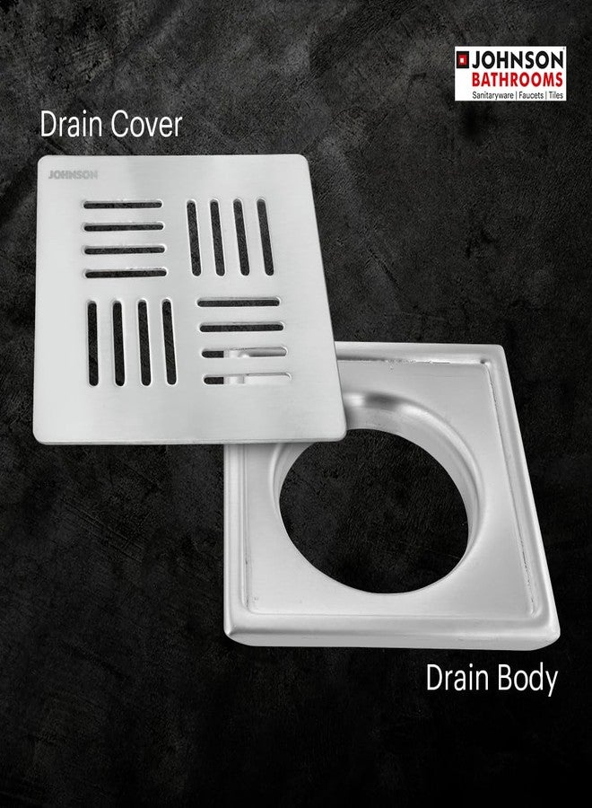 Johnson Bathrooms Johnson Ruby 5x5 inches Square Floor Drain | SS304 Grade Floor Trap Jali/Drain Cover| Anti-Rust, Matt/Satin Finish | 2 Year Warranty (T2981S - Stainless Steel) - Image 4
