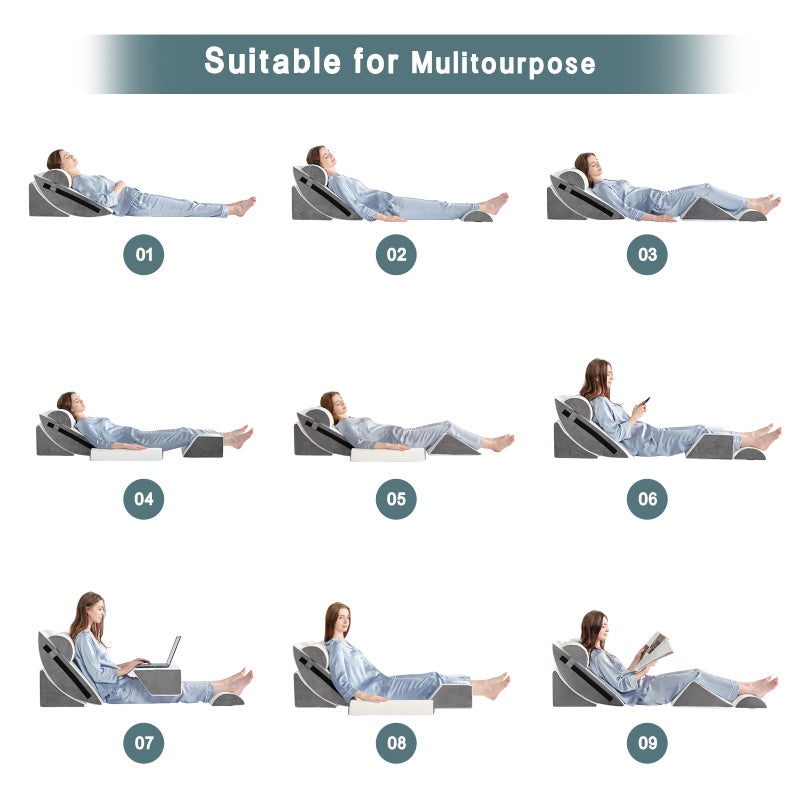 Yojoker 6pcs Orthopedic Bed Wedge Pillow Set for Post Surgery, Memory Foam for Sleeping, Back and Leg Pain Relief Comfortable & Adjustable Support Pillows-Anti Snoring, Heartburn - Image 4