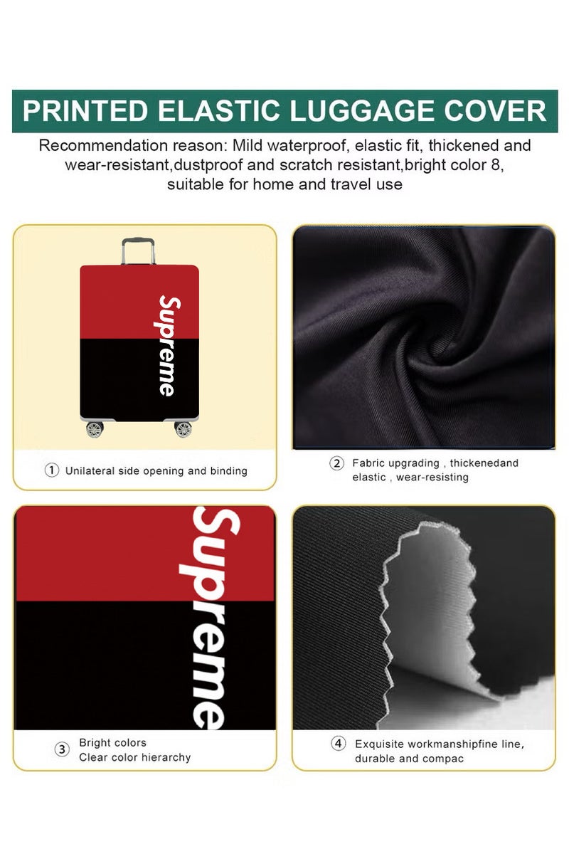 TNGames Supreme Pattern Streetwear Brand Fashionable & Stain-Resistant Design Extra Thick & Highly Elastic Suitcase Protector Cover (Fits 26-28 Inch Luggage) + Free Macaron Apple Green PVC Luggage Tag | Dustproof & Scratchproof - Easy Airport Identification - Image 4