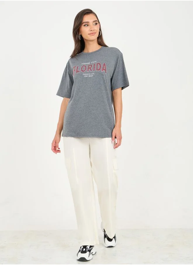 Styli Oversized Florida Embellished T-shirt