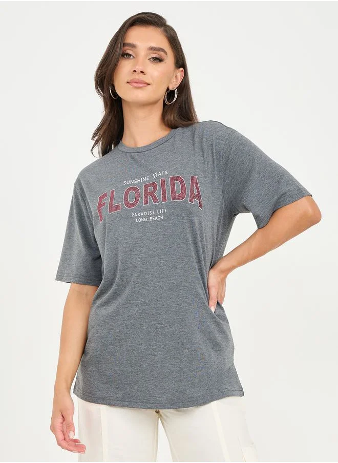 Styli Oversized Florida Embellished T-shirt
