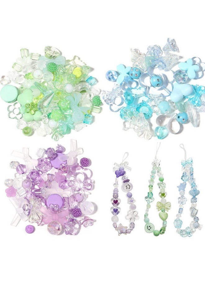 LadayPoa - 170~210Pcs Cute Assorted Beads For Jewelry Making Acrylic Kawaii Aesthetic Beads For Bracelets Making Flower Butterfly Beads Bulk Necklaces Diy Mobile Phone Chains (Blue Green Purple) - Image 1
