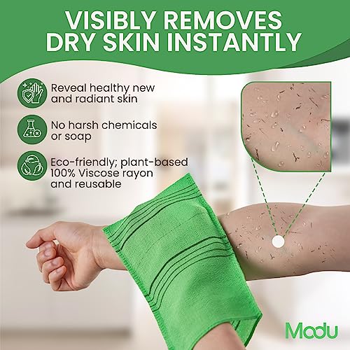 Modu Korean Exfoliating Mitts Large 4PCS (Green, Yellow, Sky Blue, Pink) – Exfoliating Gloves Body Scrubber Italy Towel Washcloth for Korean Spa at Home, Dead Skin Remover, 100% Vegan Viscose - Image 2