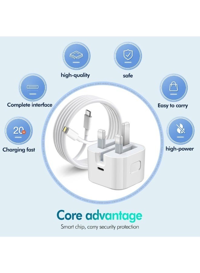 PROMASS iPhone Fast Charger, 20W iPhone Charger with iPhone Charger Cable 1M, USB C Plug with USB C Light-ning Cable for iPhone 14/13/ 12/11/ X/SE/ 8/7, Pad - Image 3