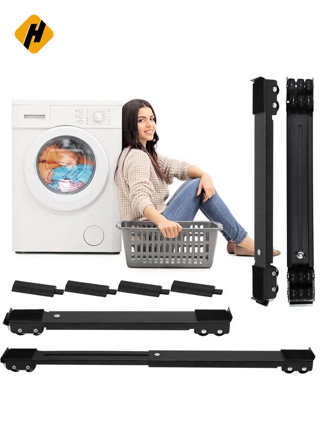 HuHa 4PCS Extendable Furniture Appliance Rollers with 24 Rollers & Brake – Heavy Duty Mover Tools for Washing Machines, Dryers, Refrigerators, Strong Base Stand, Mobile Wheels, Black - Image 1