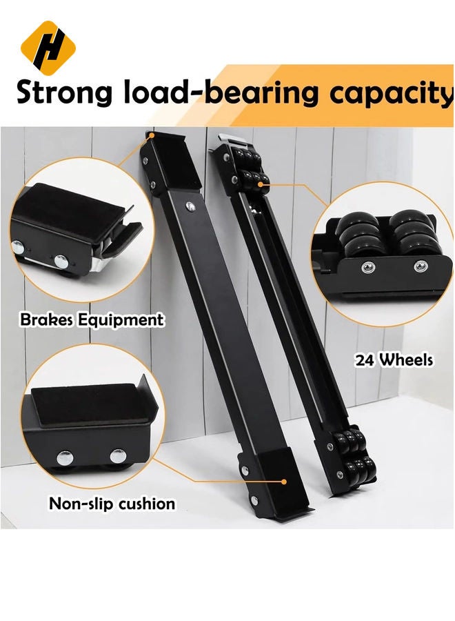 HuHa 4PCS Extendable Furniture Appliance Rollers with 24 Rollers & Brake – Heavy Duty Mover Tools for Washing Machines, Dryers, Refrigerators, Strong Base Stand, Mobile Wheels, Black - Image 4
