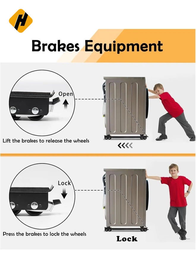 HuHa 4PCS Extendable Furniture Appliance Rollers with 24 Rollers & Brake – Heavy Duty Mover Tools for Washing Machines, Dryers, Refrigerators, Strong Base Stand, Mobile Wheels, Black - Image 5