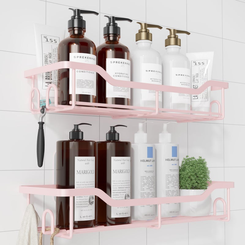 Kitsure Shower Caddy Large Adhesive Shower Organizer Stainless Steel Shelf for Inside Shower No Drill Bathroom Organizers and Storage Home Decor Accessories 2 Pack Pink - Image 2