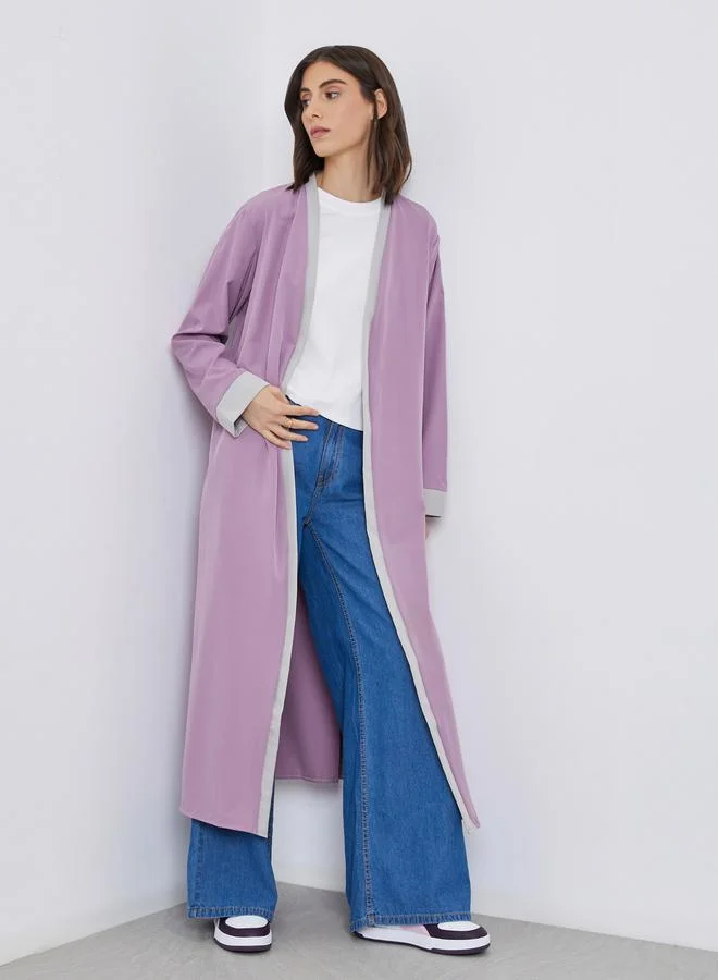 Take Two Take Two Women Purple Solid Contrast Trim Open Front Kimono