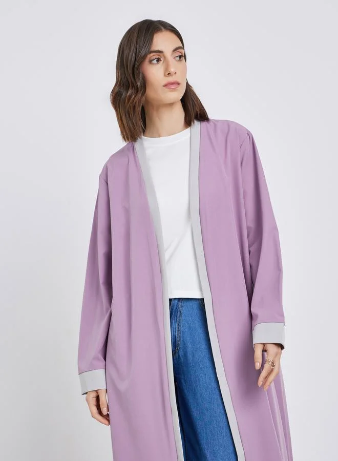 Take Two Take Two Women Purple Solid Contrast Trim Open Front Kimono