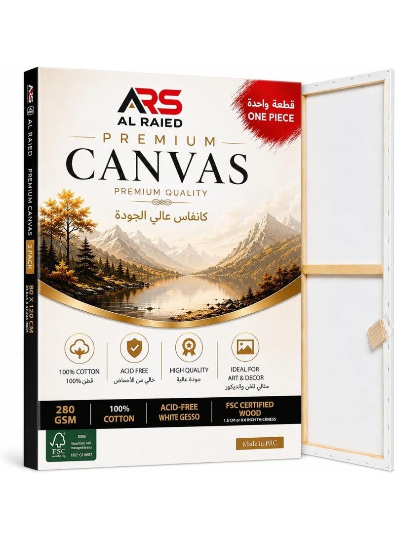 اي ار اس لوحة قماشية بيضاء فارغة من ARS، مقاس 60 × 120 سم - قماش عالي الجودة مصنوع من القطن الخالص 100%، مناسب للرسم، وصب الأكريليك، والرسم الزيتي، والرسم الجاف والرطب. - Image 1