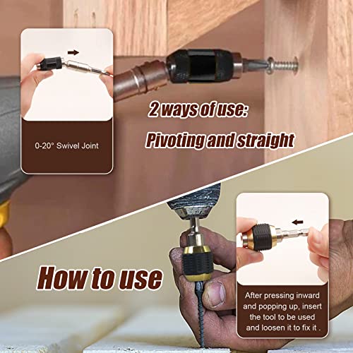 Dualshine Drill Bit Holder Extension 6Pc Flexible Magnetic Swiveling Bit Tip Holder Bar Set Chuck Adapter Extender Pivot Impact Driver Screw Pivoting Screwdriver Release Rotary Extender for Tight Space Corner - Image 2