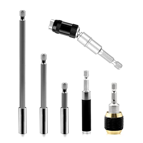 Dualshine Drill Bit Holder Extension 6Pc Flexible Magnetic Swiveling Bit Tip Holder Bar Set Chuck Adapter Extender Pivot Impact Driver Screw Pivoting Screwdriver Release Rotary Extender for Tight Space Corner - Image 1