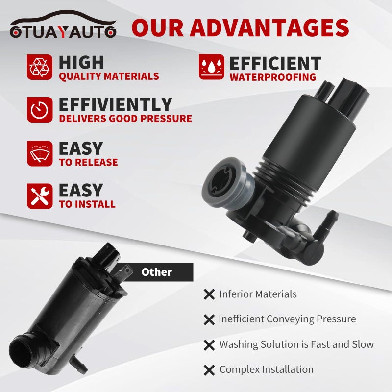 OTUAYAUTO 8A61-17K624-AA Windshield Washer Pump Replacement for Ford Edge, Explorer, Fiesta, Flex, TaurusX | Lincoln MKT, MKX - Image 5