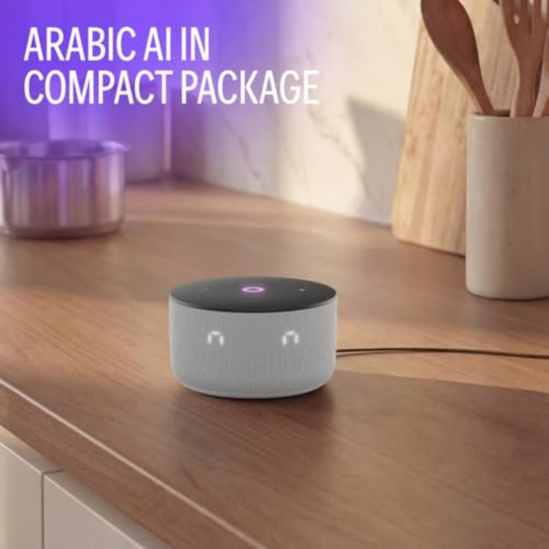 Yango Smart Speaker, AI Buddy, Arabic and English, 12W Sound, LED Display, Compact Speaker for Dorm Room and Small Apartment, Grey - Image 3