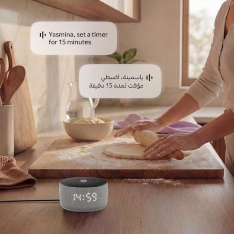 Yango Smart Speaker, AI Buddy, Arabic and English, 12W Sound, LED Display, Compact Speaker for Dorm Room and Small Apartment, Grey - Image 5