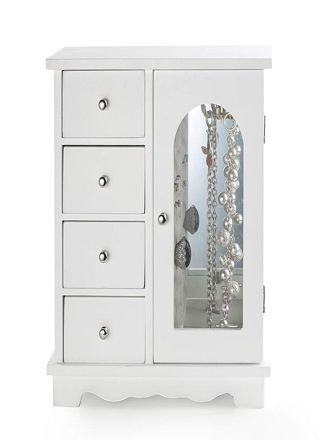 ZGZD White Jewelry Box for Girls Wooden Makeup and Accessories Organizer Ring Storage with 4 Drawers and Swing Door - Image 5