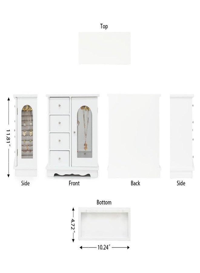 ZGZD White Jewelry Box for Girls Wooden Makeup and Accessories Organizer Ring Storage with 4 Drawers and Swing Door - Image 2