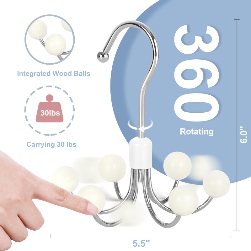 TOPIA HANGER Hoodie Hangers 2-Pack with 6 Wood Balls, 360Â°Swivel Purse Hanger, Scarf Hanger, Closet Hooks, Handbag Organizer, Bra Hanger, Accessory Organizers for Scarf, Tanktop, Hat, Hoodie CT43W - Image 2
