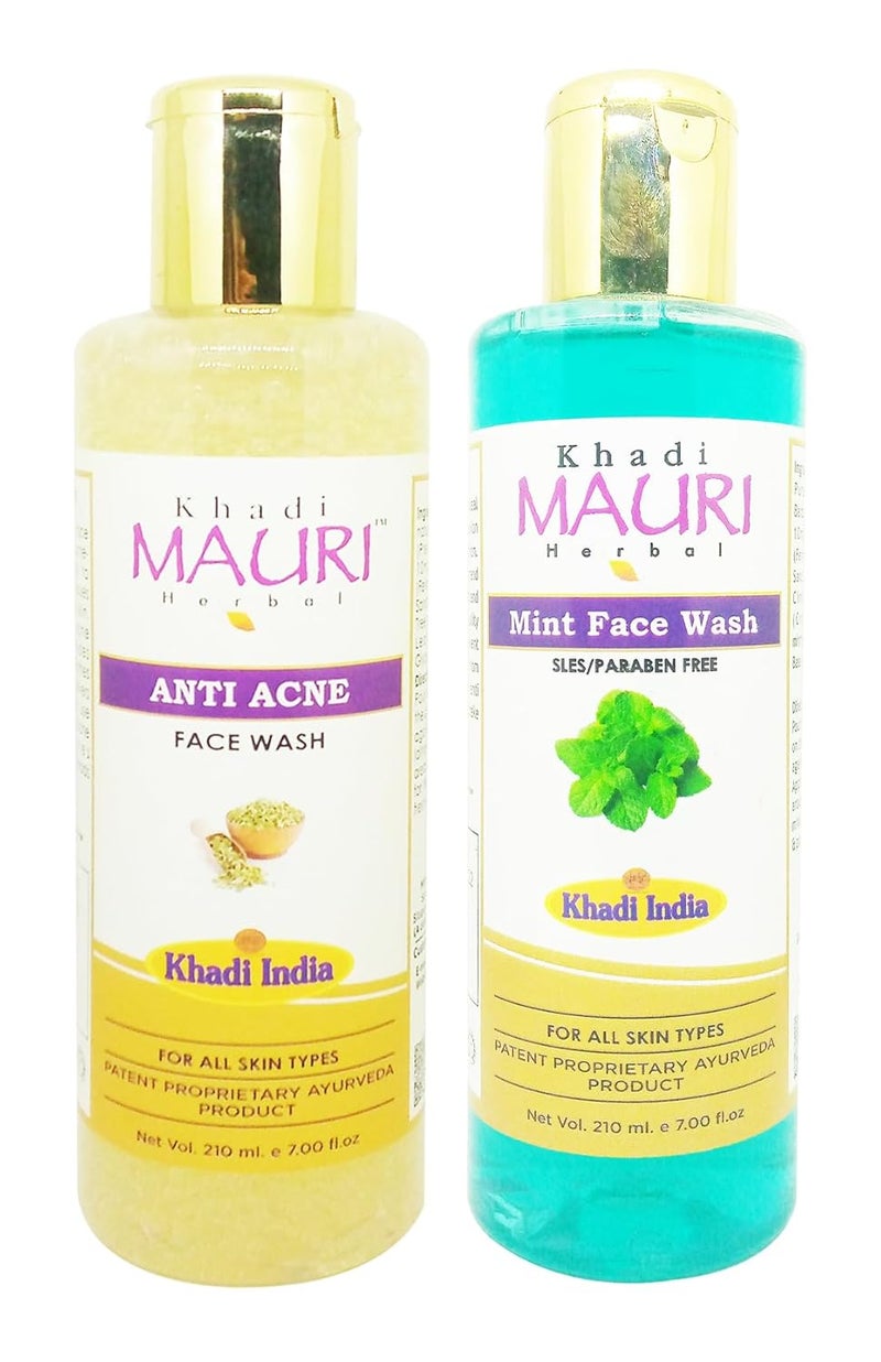 Khadi Mauri Anti Acne Fairness Mint face wash Pack of 2 420ml