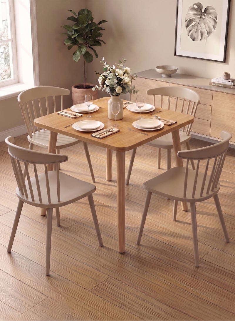 M-Smart 5-Piece Dining Table Set -  Solid Wood Dining Table 80x80x73CM with 4 Modern and Comfortable High-Quality Plastic Beige Chairs - Image 2