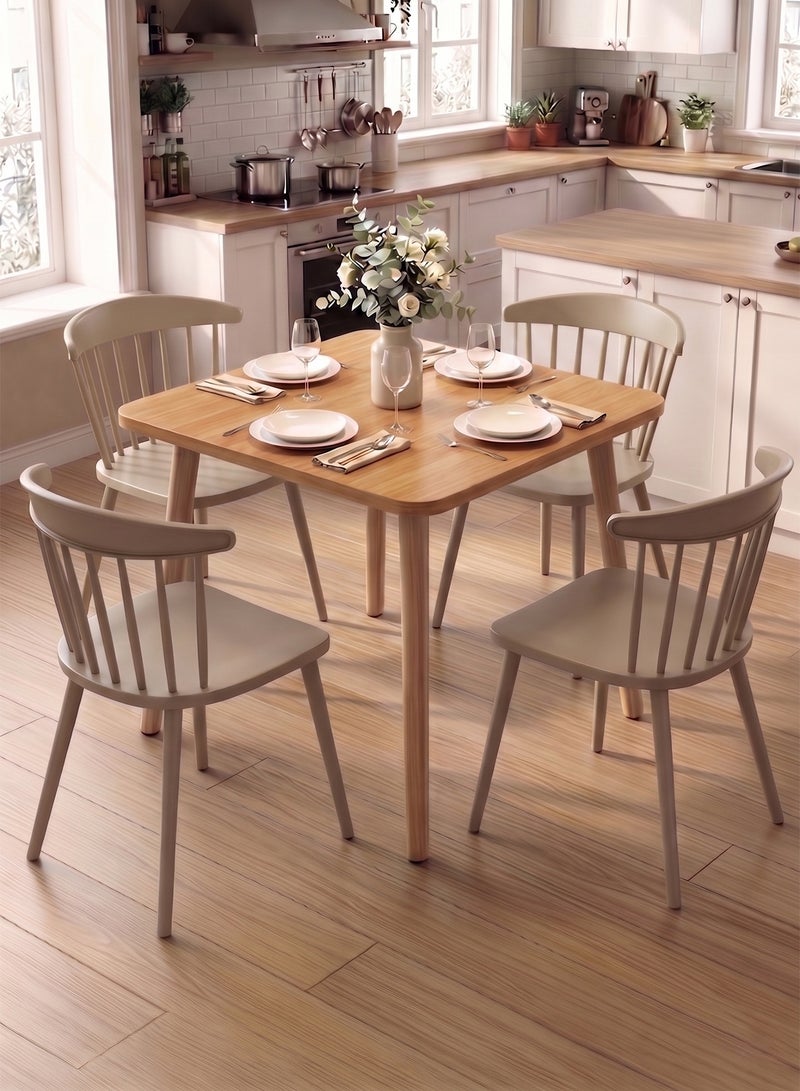 M-Smart 5-Piece Dining Table Set -  Solid Wood Dining Table 80x80x73CM with 4 Modern and Comfortable High-Quality Plastic Beige Chairs - Image 3