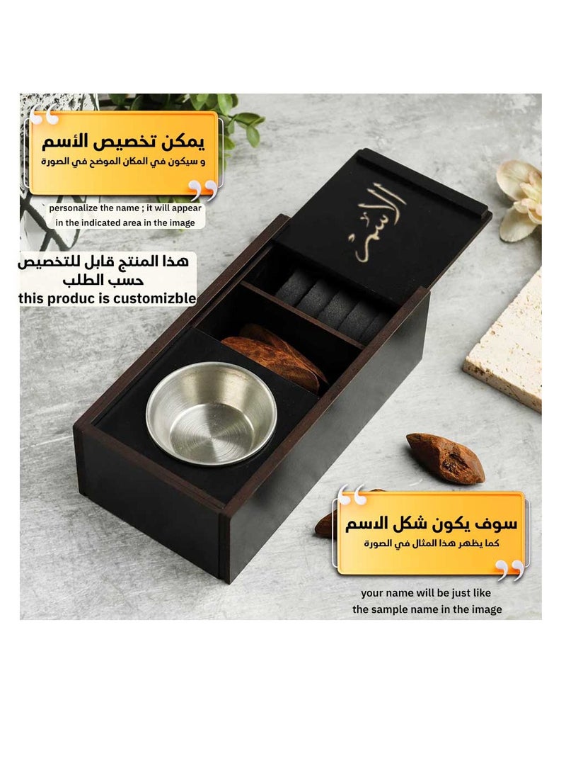 حكاية شمعة مبخره بخور مصنوعه من الخشب الفاخر ، مبخرة باسم قابل للتخصيص "باسمك او اسم من تحب "بتصميم مميز وبلون أسود - Image 4