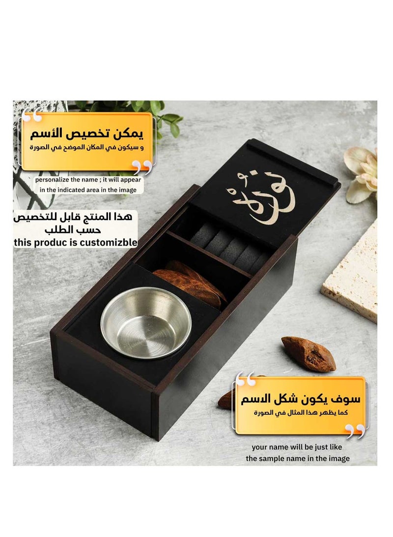 حكاية شمعة مبخره بخور مصنوعه من الخشب الفاخر ، مبخرة باسم قابل للتخصيص "باسمك او اسم من تحب "بتصميم مميز وبلون أسود - Image 3