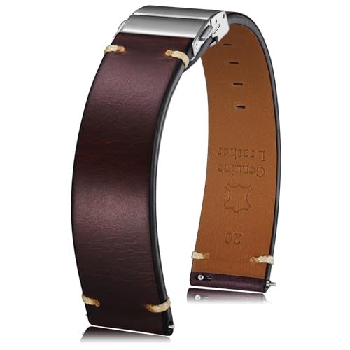 Getalia leather Watch Band Foldover Clasp Retro Oil wax Genuine Leather,18mm 19mm 20mm 21mm 22mm Quick Release Replacement Watch Straps for Men and Women (Red Band Width-20mm) - Image 1