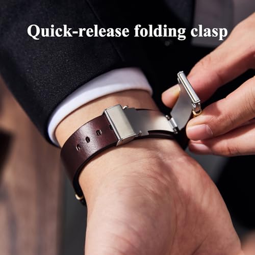 Getalia leather Watch Band Foldover Clasp Retro Oil wax Genuine Leather,18mm 19mm 20mm 21mm 22mm Quick Release Replacement Watch Straps for Men and Women (Red Band Width-20mm) - Image 3