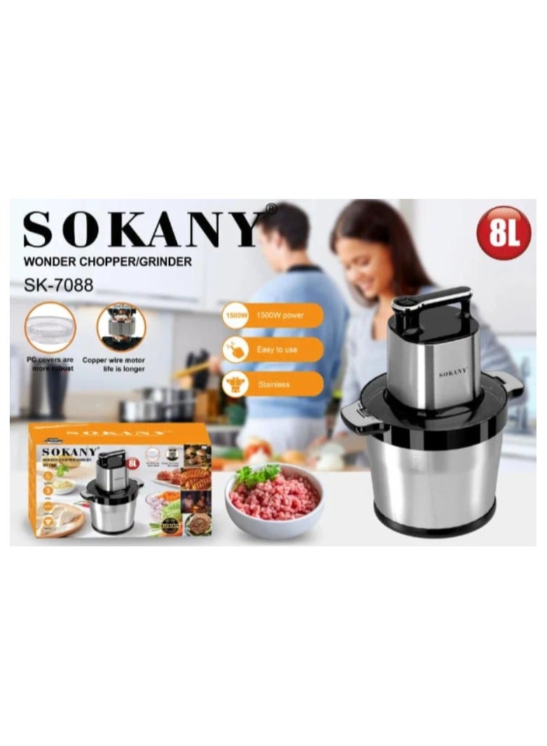sokany Sokani chopper and Meat Grinder 8 Liters, 1800 Watts, Stainless Steel SK-7088N - Image 2