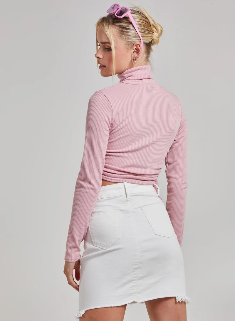 Pink Vanilla Ruched Crop Ribbed Top